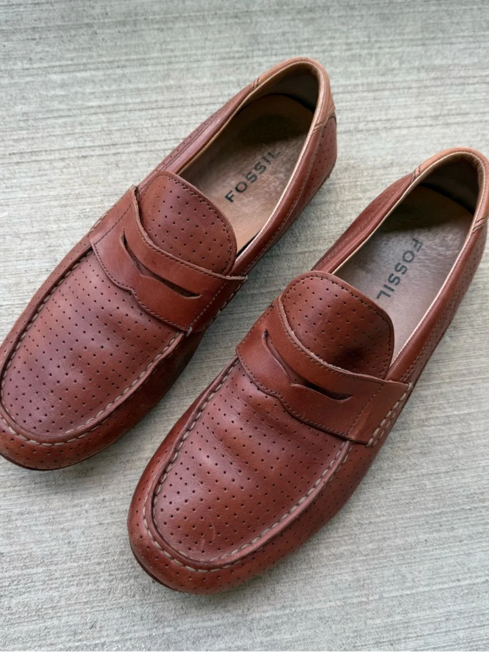 Fossil FFM4006200 Men’s 11 Brown Leather Penny Loafers Driving Moccasin Shoes